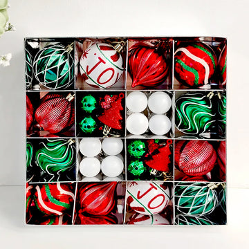 46pcs  Joy Swirls Red, Green & White Christmas Tree Balls and xmas Tree decoration set
