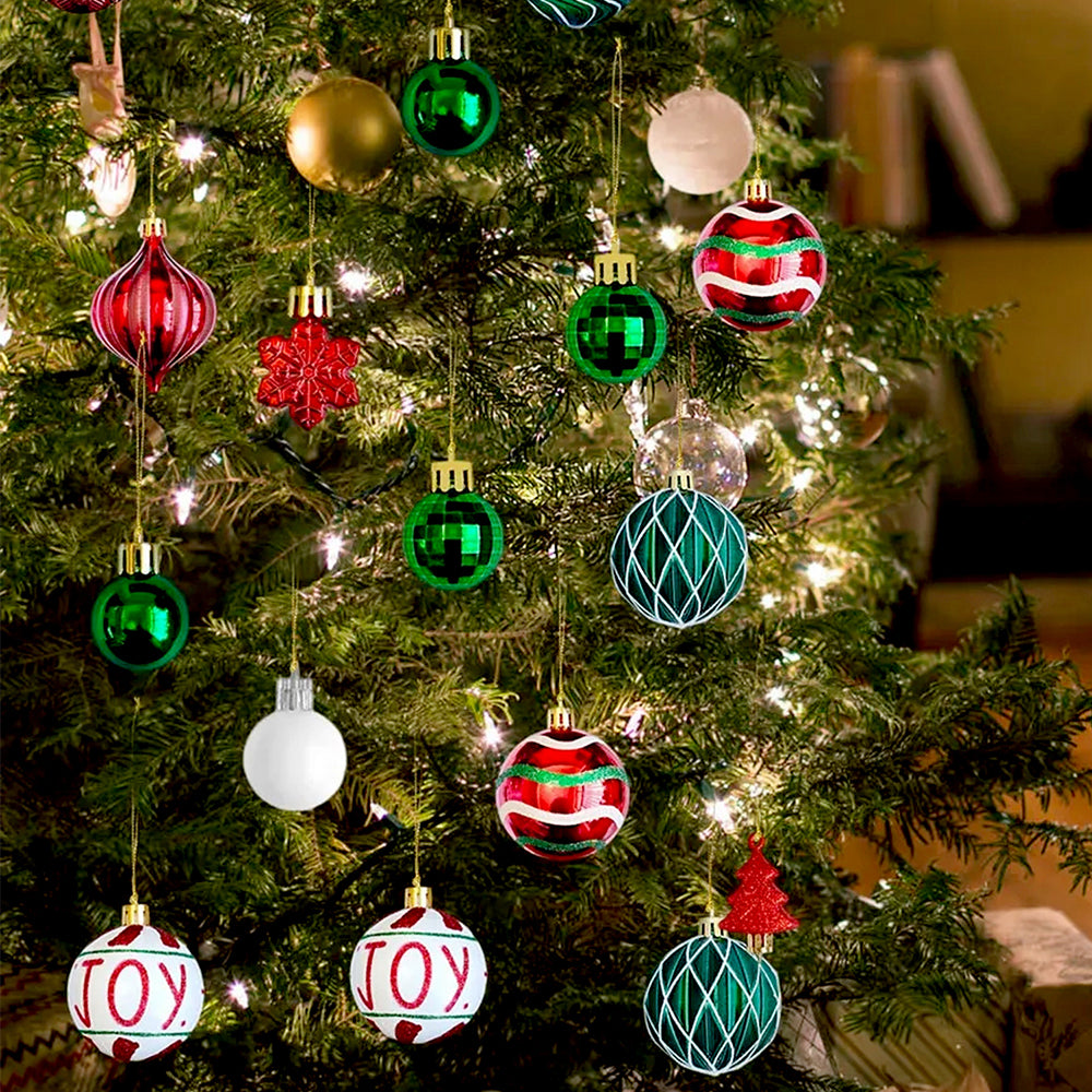 46pcs  Joy Swirls Red, Green & White Christmas Tree Balls and xmas Tree decoration set