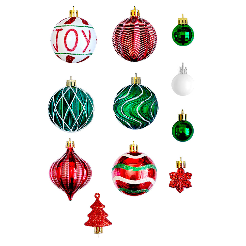 46pcs  Joy Swirls Red, Green & White Christmas Tree Balls and xmas Tree decoration set