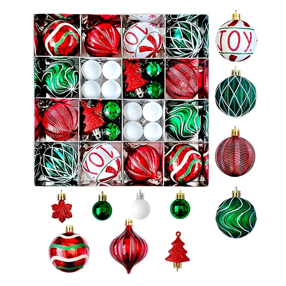 46pcs  Joy Swirls Red, Green & White Christmas Tree Balls and xmas Tree decoration set