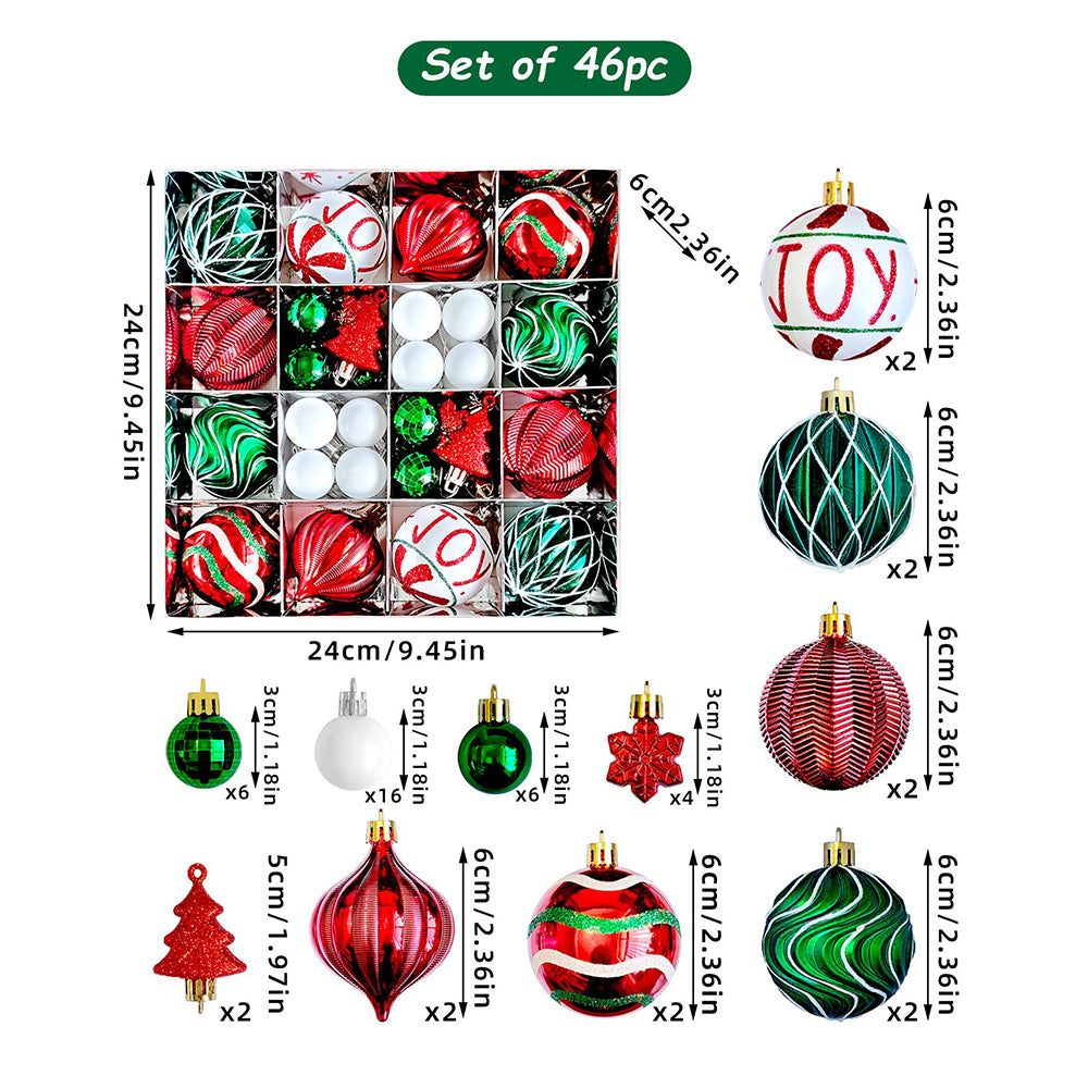 46pcs  Joy Swirls Red, Green & White Christmas Tree Balls and xmas Tree decoration set