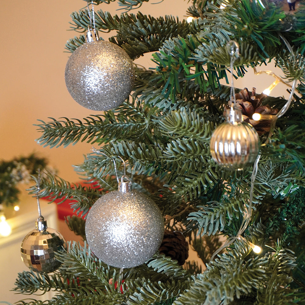 46 pcs  Silver Shiny Mix themed Christmas Balls tree hanging, XMAS Decoration set.