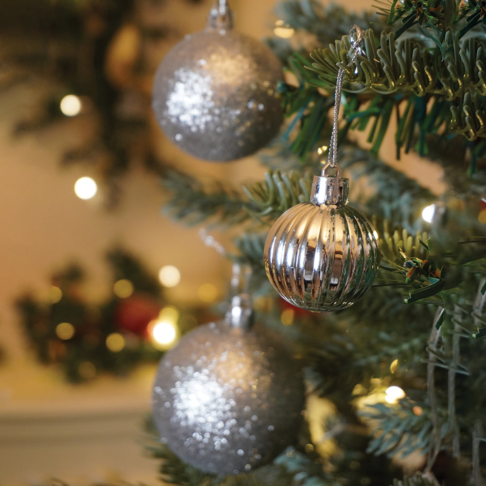 46 pcs  Silver Shiny Mix themed Christmas Balls tree hanging, XMAS Decoration set.