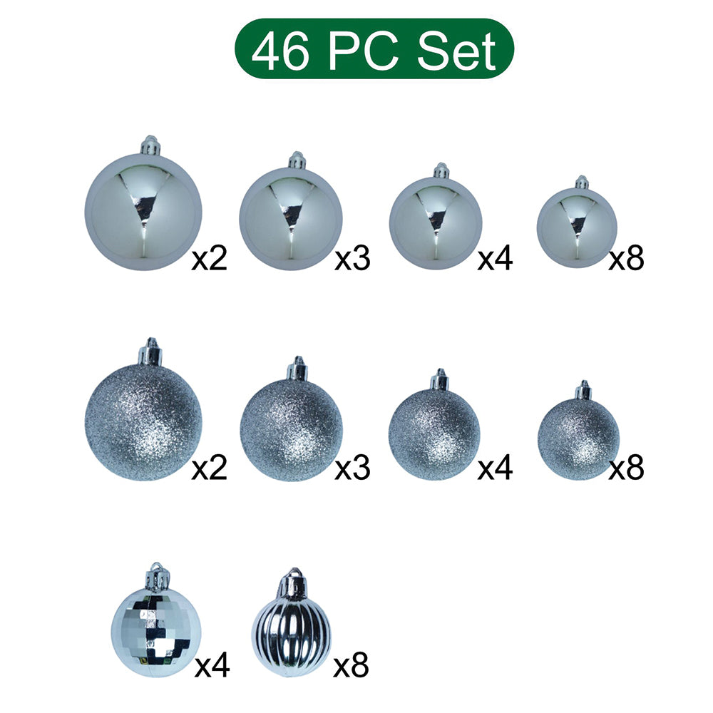 46 pcs  Silver Shiny Mix themed Christmas Balls tree hanging, XMAS Decoration set.
