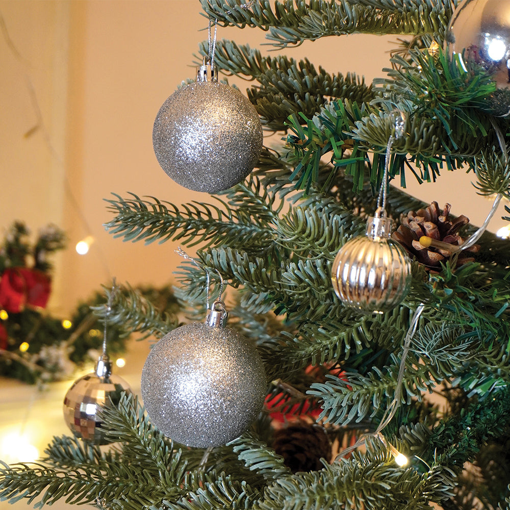 46 pcs  Silver Shiny Mix themed Christmas Balls tree hanging, XMAS Decoration set.