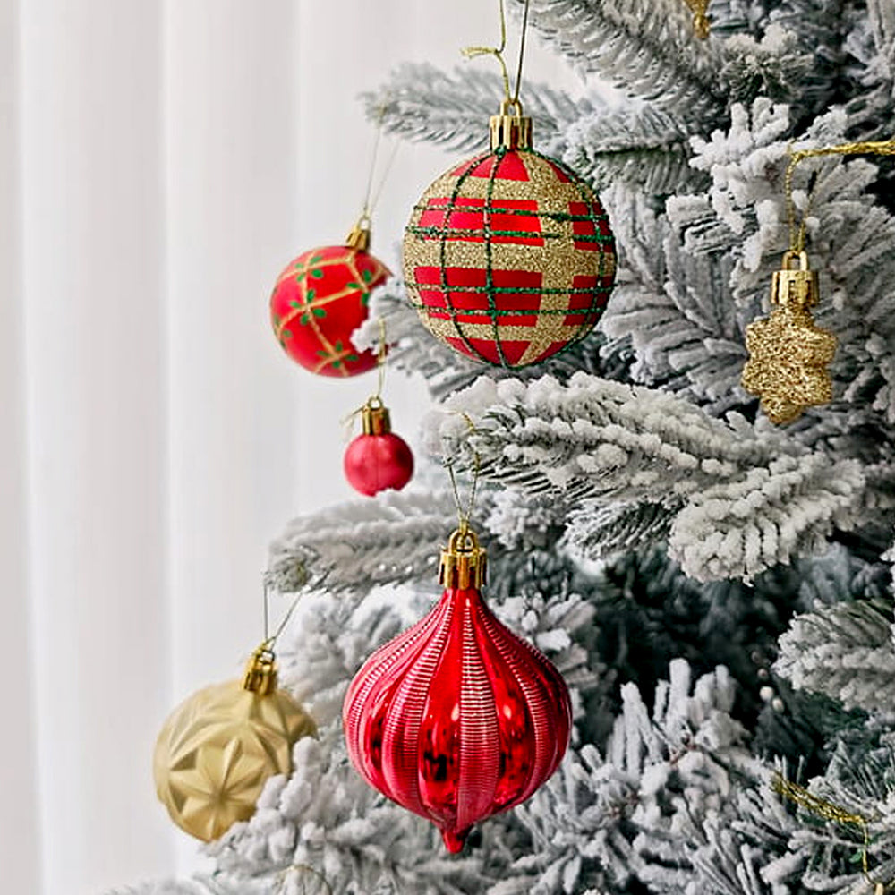 46pcs  Stripes & Flakes Red, Green Gold Christmas Tree Balls and xmas Tree decoration set
