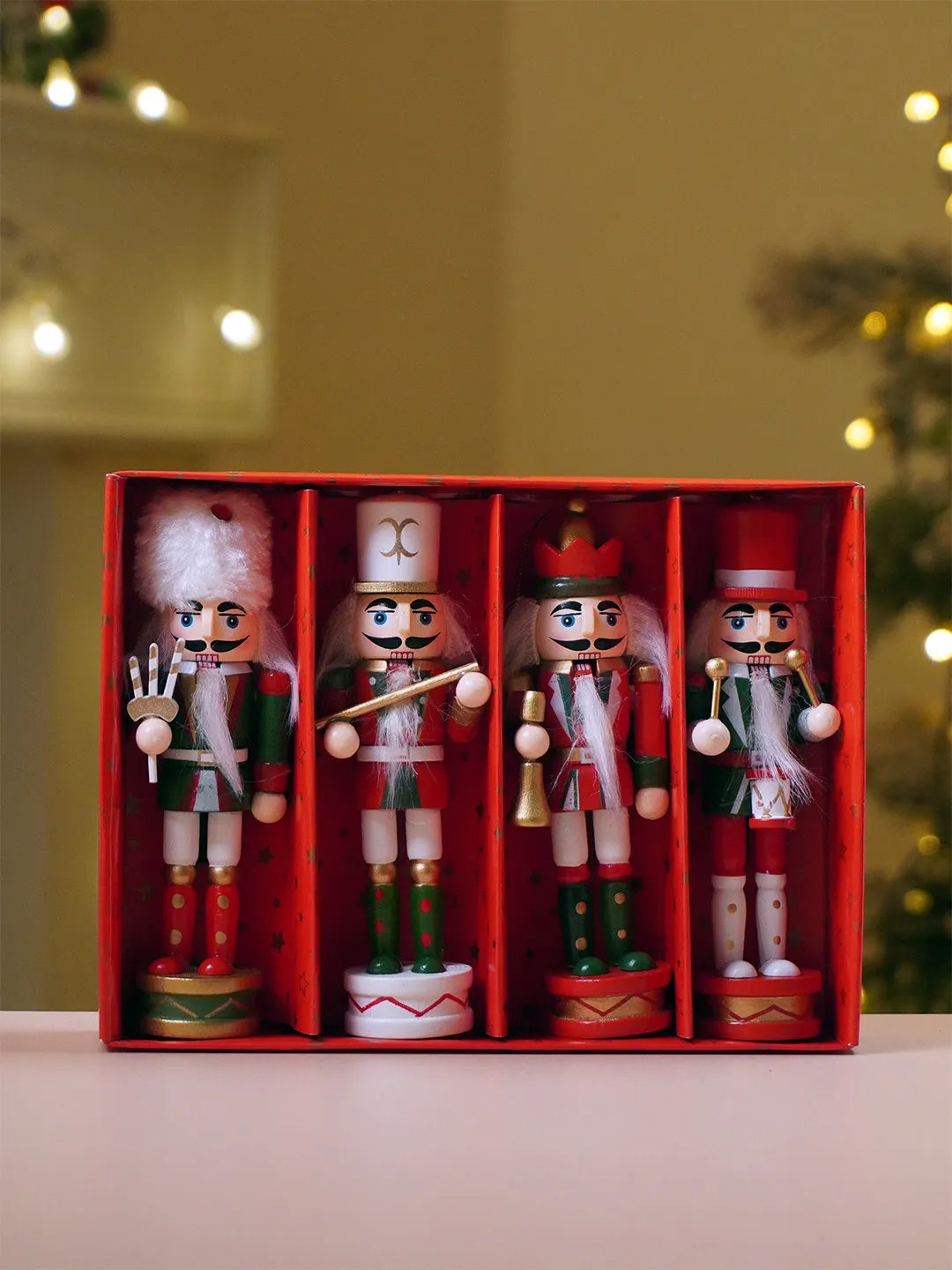 Christmas Band Set of 4 Wooden Nutcrackers, Christmas Tree Ornaments,( 5.1 inches Ht)