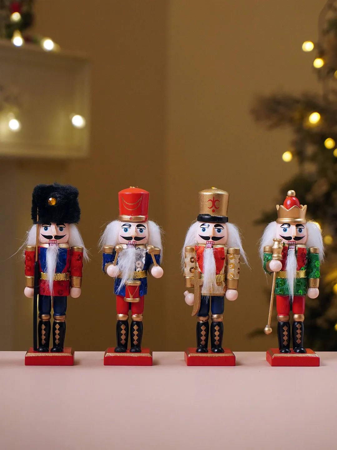 Royal Glitter Set of 4 Wooden Nutcrackers, Christmas Tree Ornaments, 5.1 inches ht