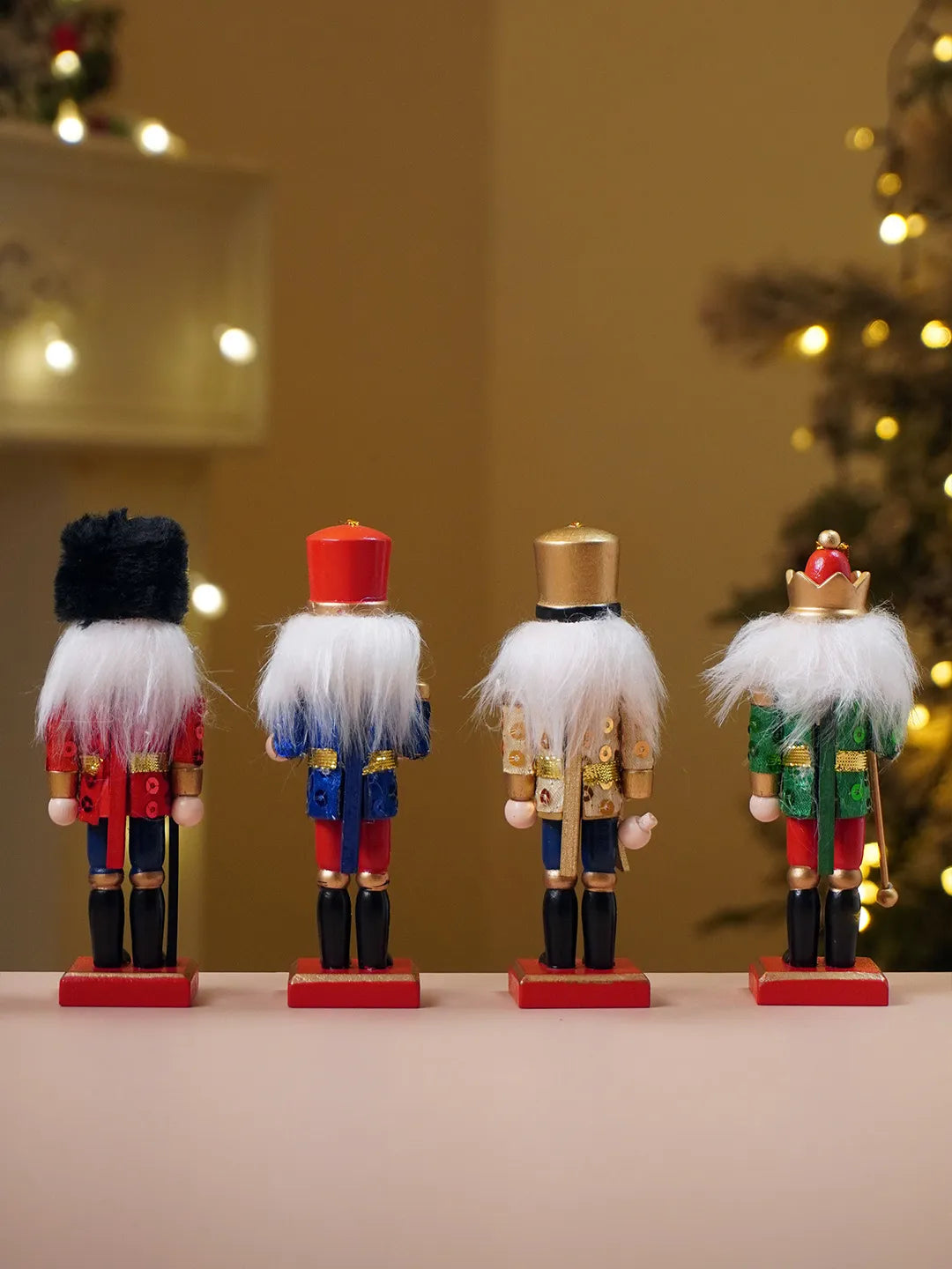 Royal Glitter Set of 4 Wooden Nutcrackers, Christmas Tree Ornaments, 5.1 inches ht