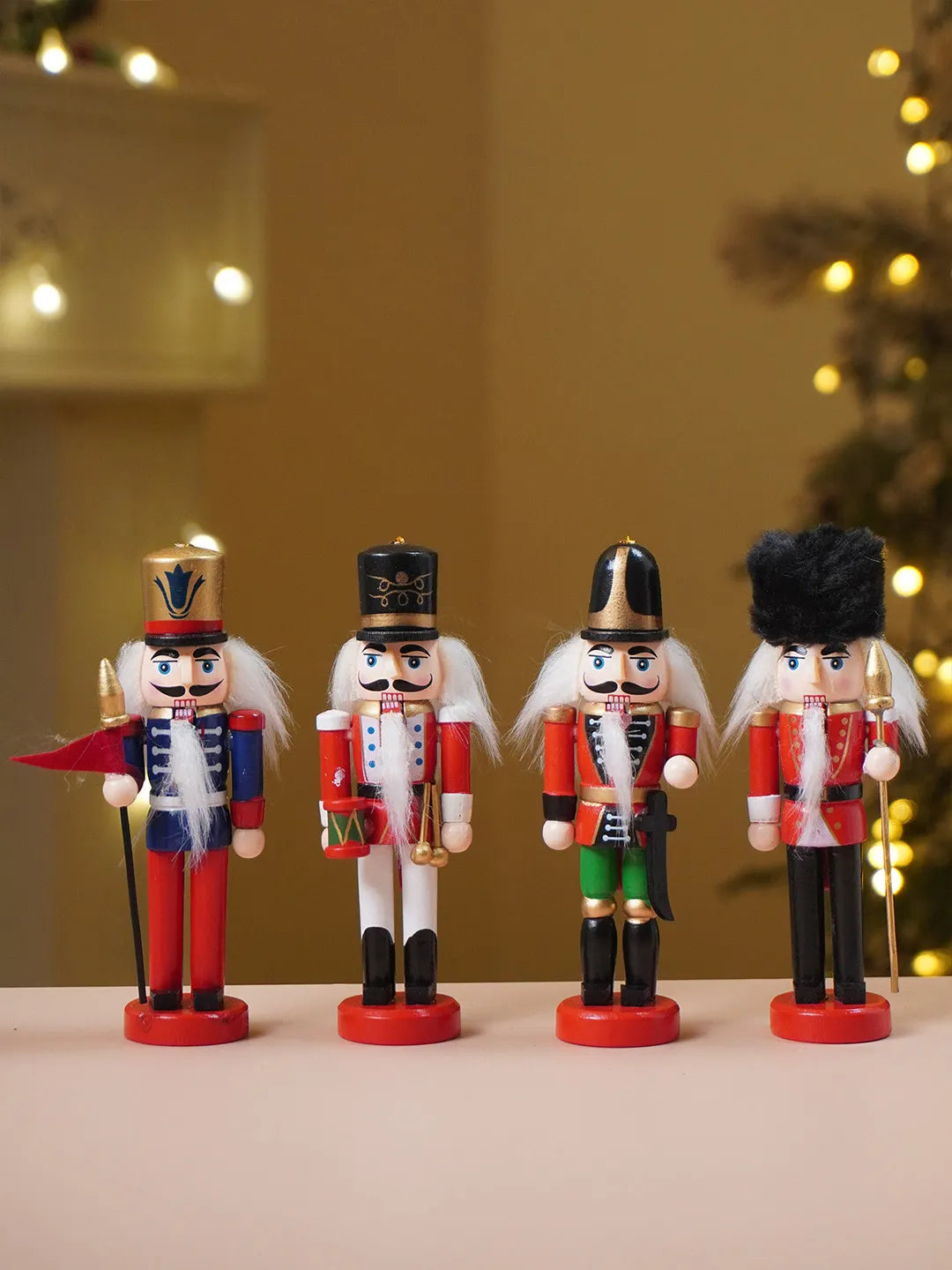 Royal Guard Multicolour Set of 4 Wooden Nutcrackers, Christmas Tree Ornaments, 5.1 inches ht