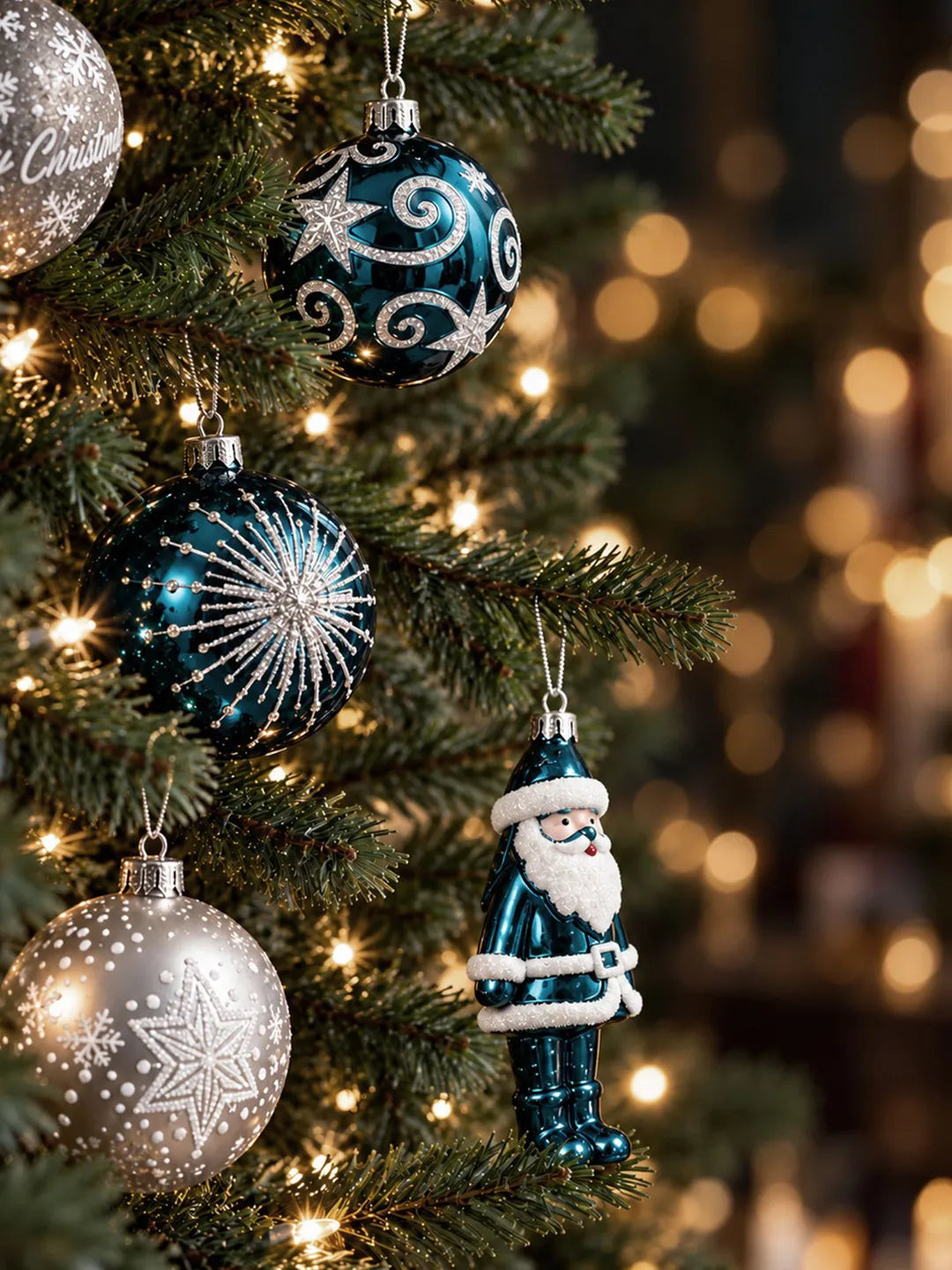 50 pcs Blue & Silver Winter Wonderland Christmas Tree Ornaments, Xmas Tree Decoration Balls Set