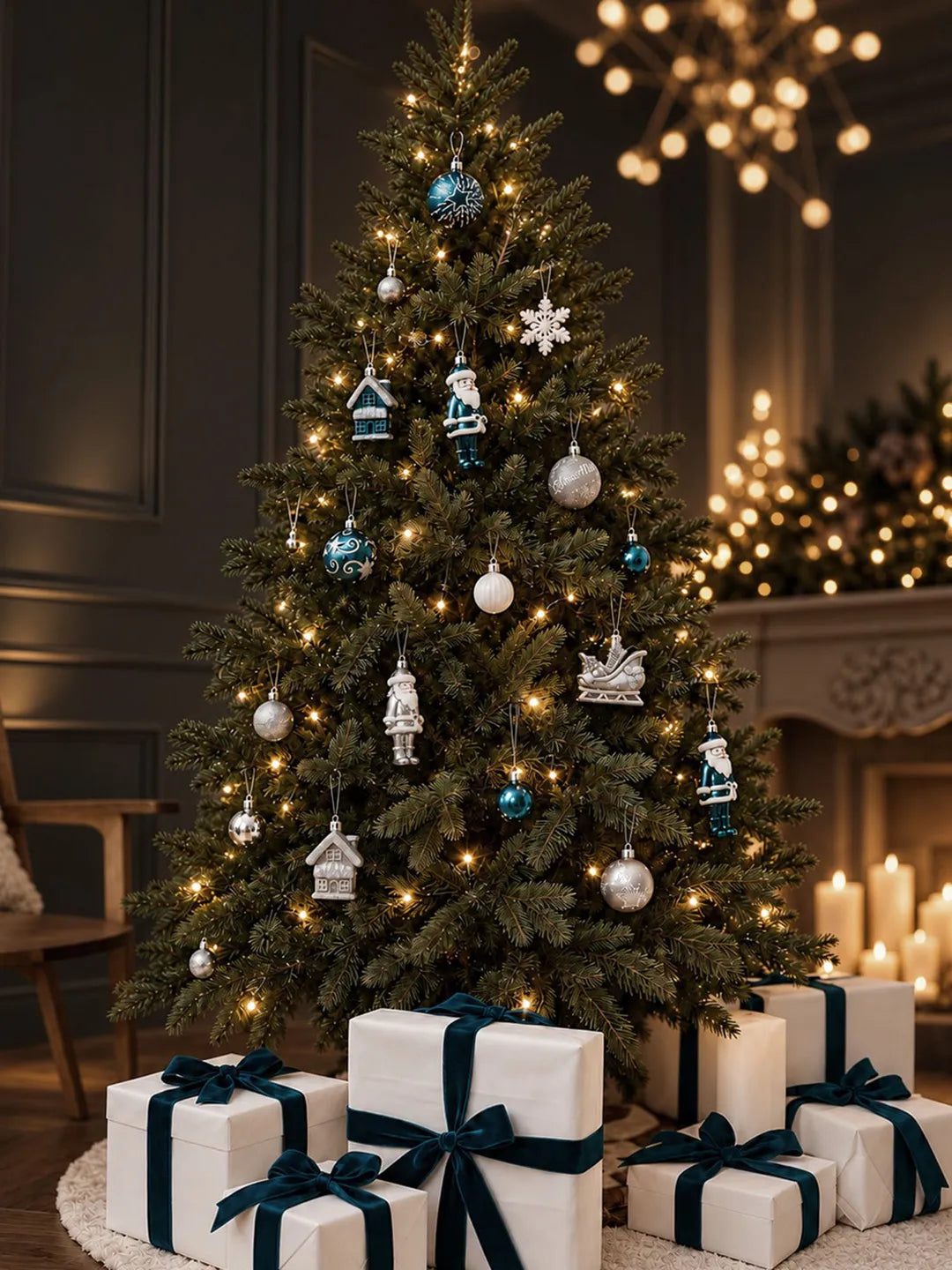 50 pcs Blue & Silver Winter Wonderland Christmas Tree Ornaments, Xmas Tree Decoration Balls Set