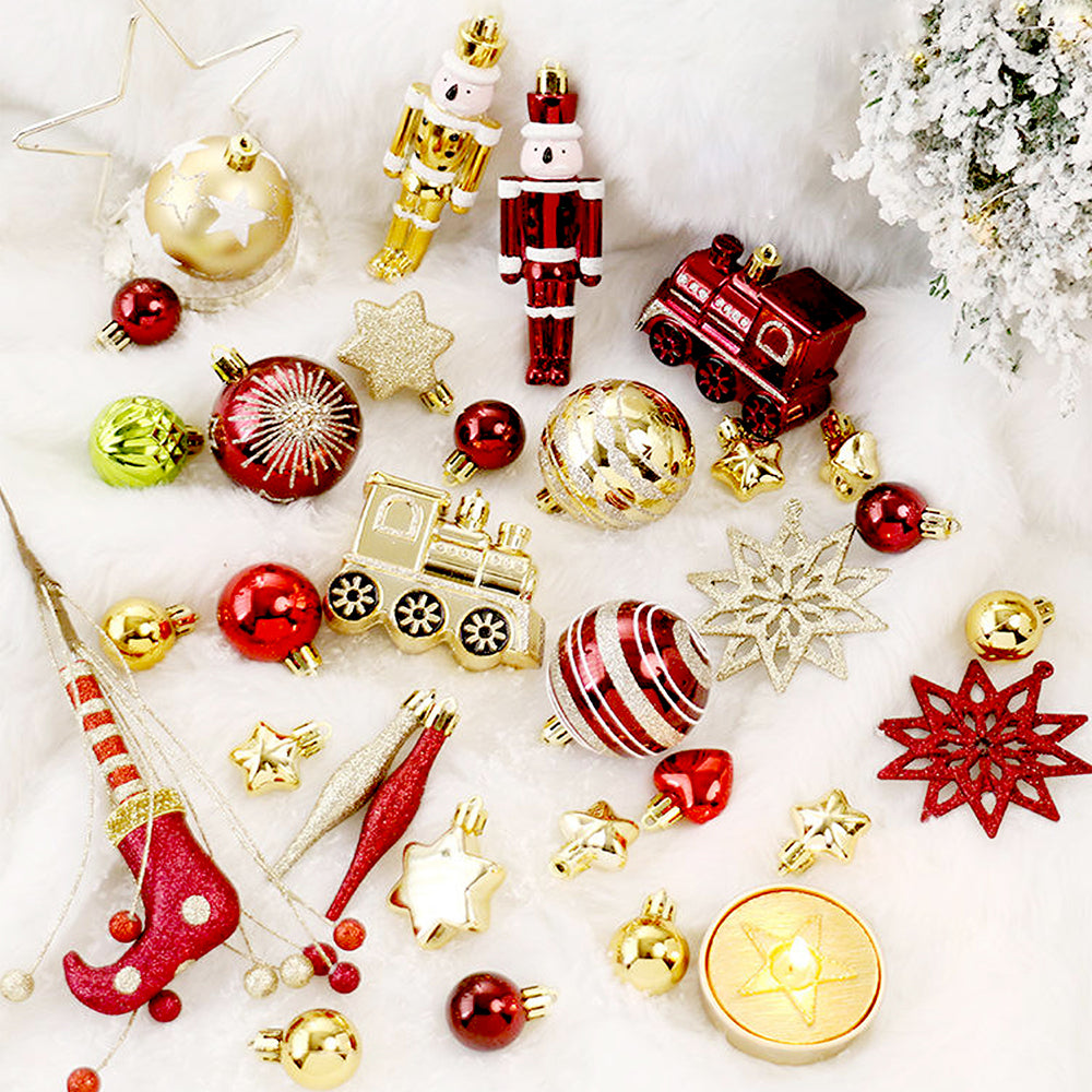 50pcs Deep Maroon Burgundy & Gold Christmas Tree ornaments XMAS Tree decoration set