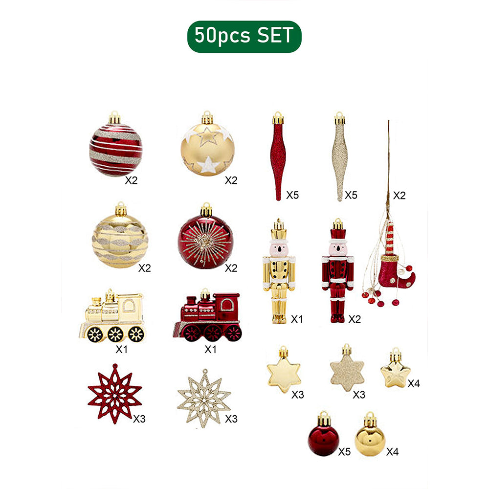 50pcs Deep Maroon Burgundy & Gold Christmas Tree ornaments XMAS Tree decoration set