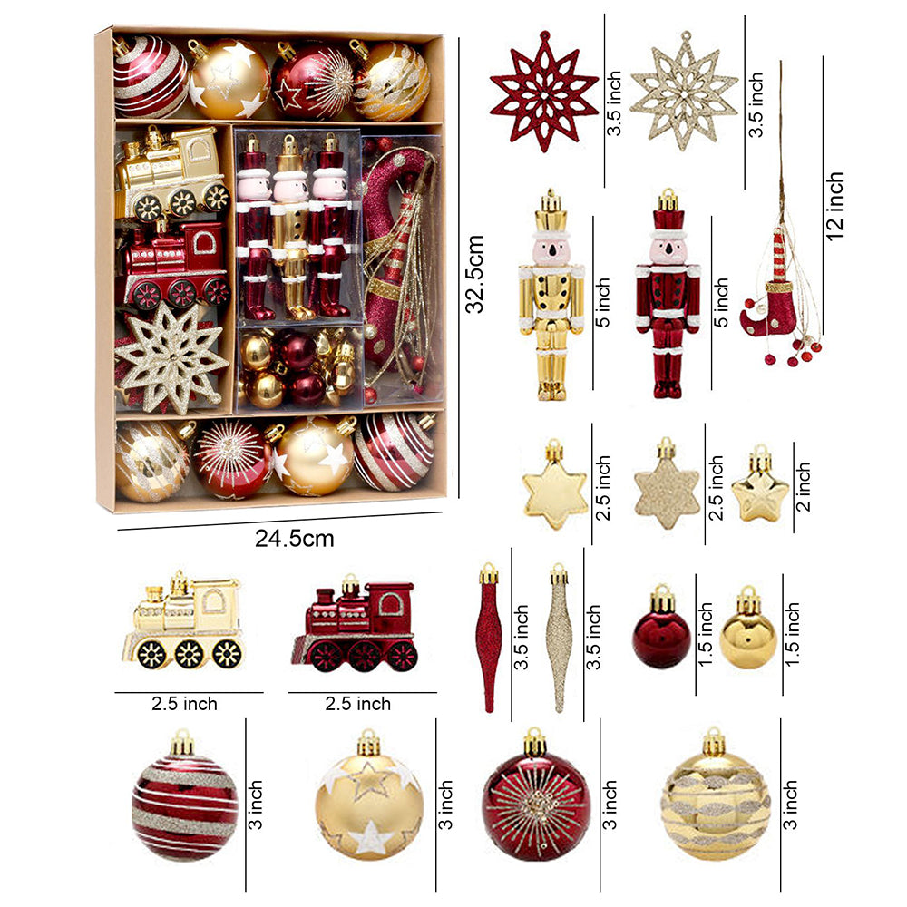 50pcs Deep Maroon Burgundy & Gold Christmas Tree ornaments XMAS Tree decoration set