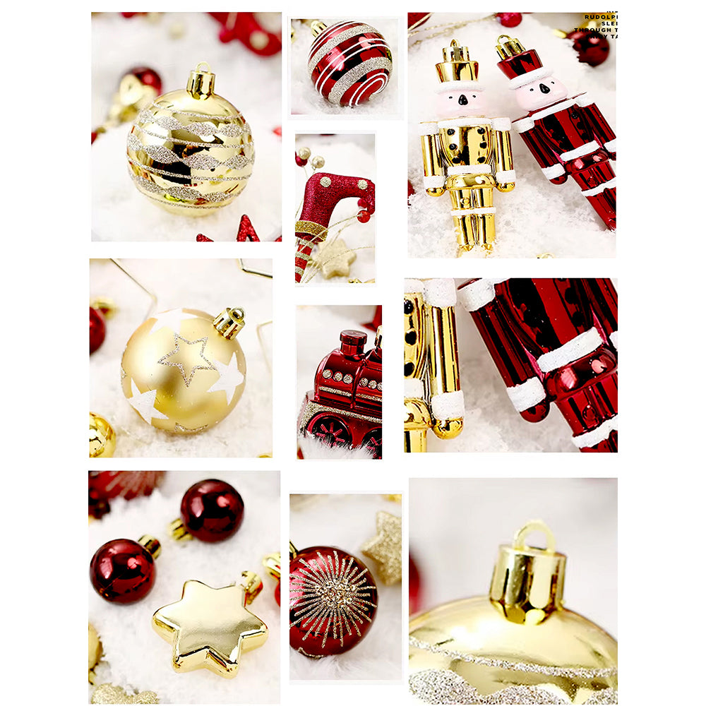 50pcs Deep Maroon Burgundy & Gold Christmas Tree ornaments XMAS Tree decoration set