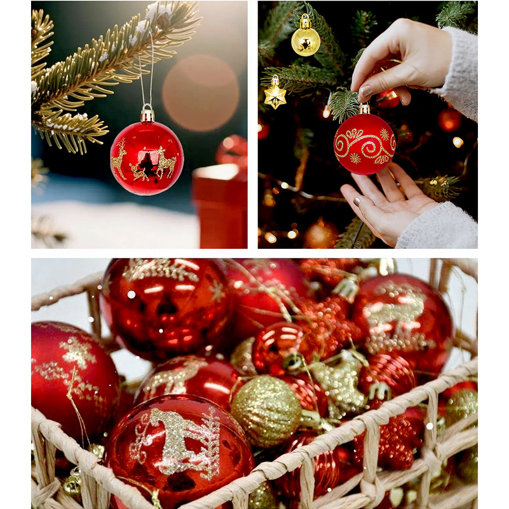 52 pcs Balls, Hearts & Stars, themed  assorted Christmas Tree Balls & xmas decoration set