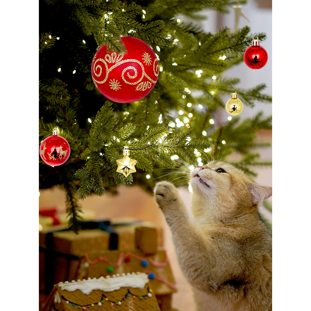 52 pcs Balls, Hearts & Stars, themed  assorted Christmas Tree Balls & xmas decoration set