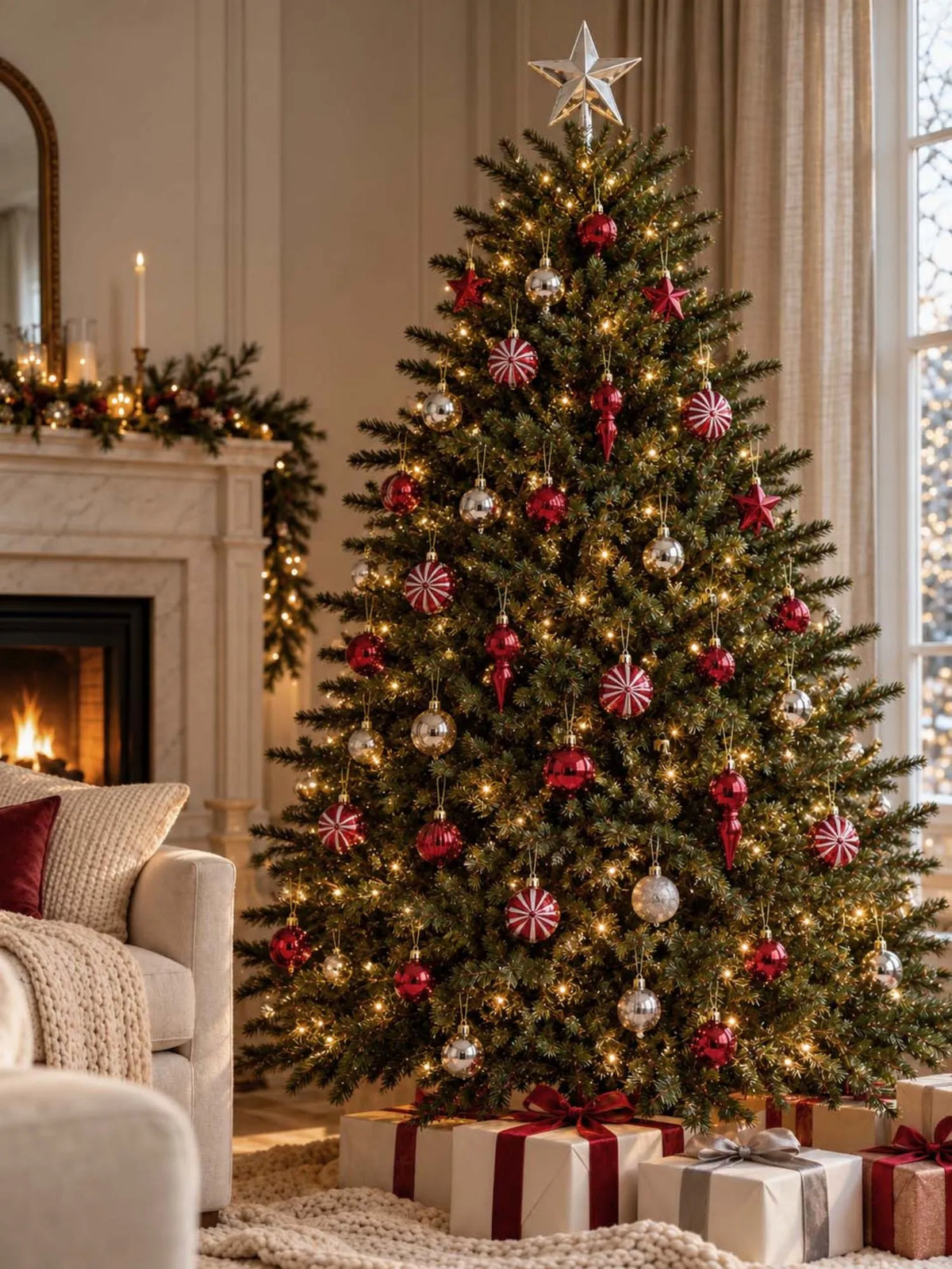 52 pcs Burgundy & Champagne Gold Christmas Tree Ornaments, Xmas Tree Decoration Balls Set