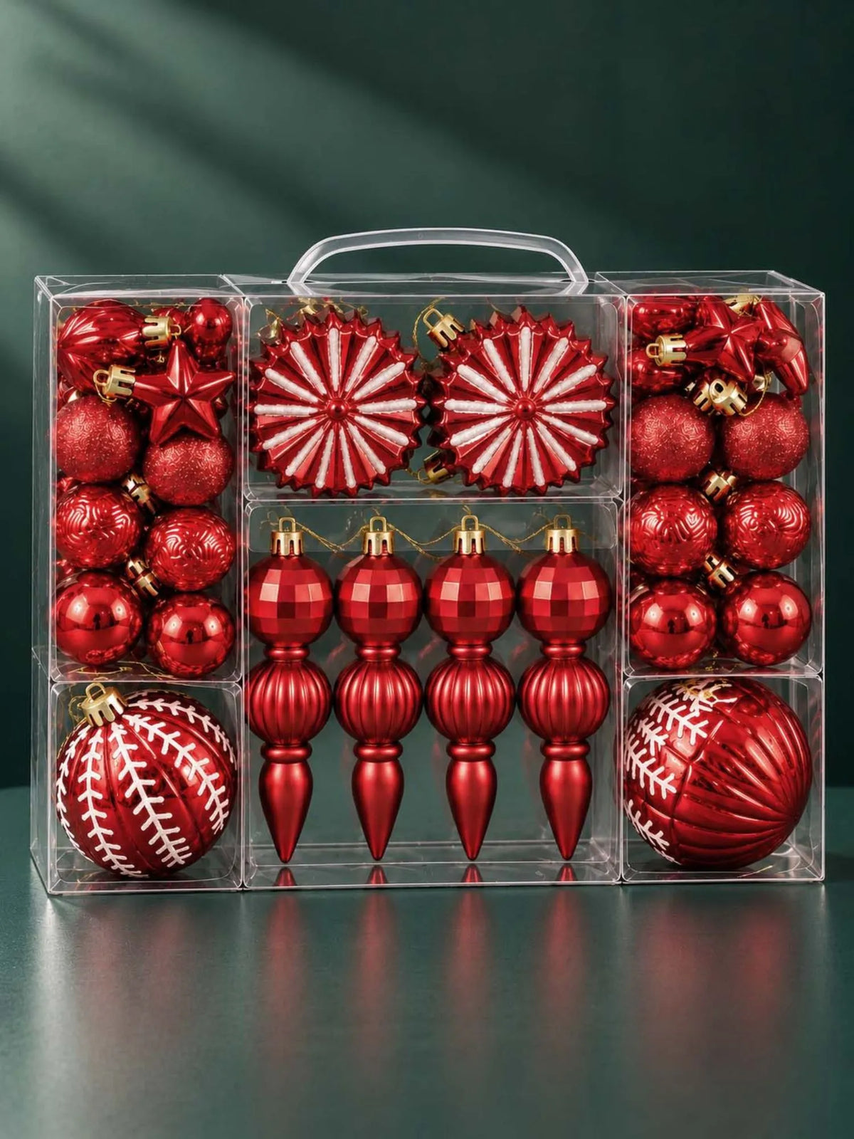 52 pcs Classic Ruby Christmas Tree Ornaments, Xmas Tree Decoration Balls Set
