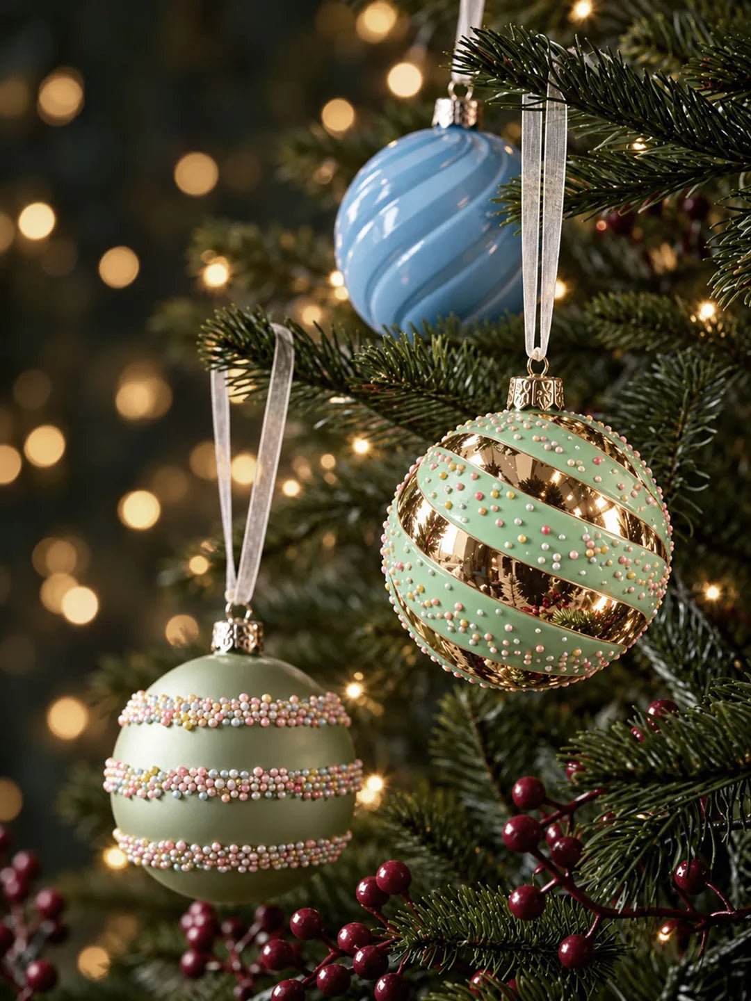 58 pcs Pastel Camera Candy Christmas Tree Ornaments, Xmas Tree Decoration Balls Set