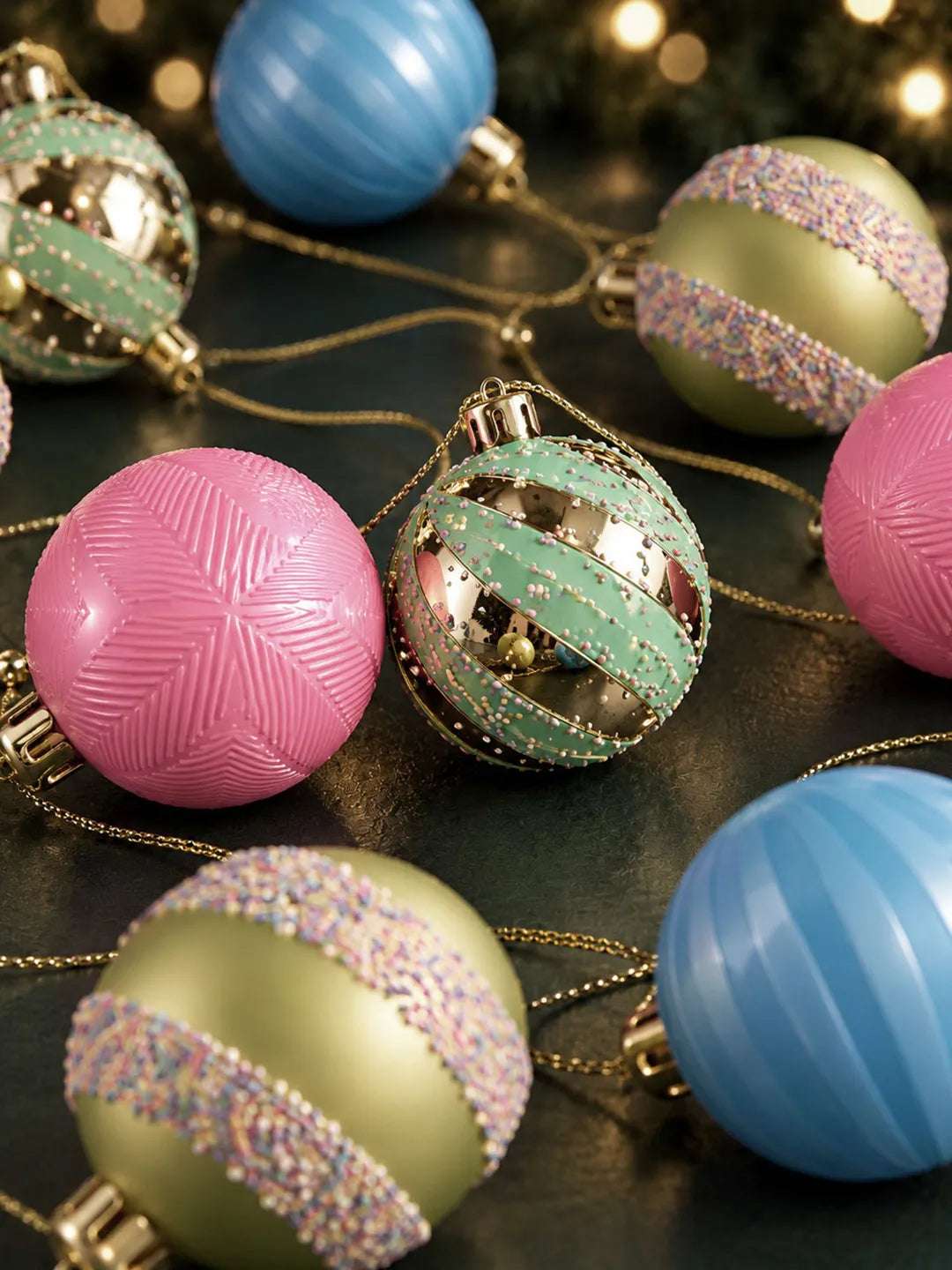 58 pcs Pastel Camera Candy Christmas Tree Ornaments, Xmas Tree Decoration Balls Set
