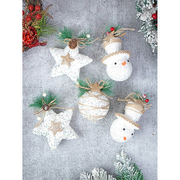 5 pcs Double Glitter Jute themed Christmas Tree Ornaments