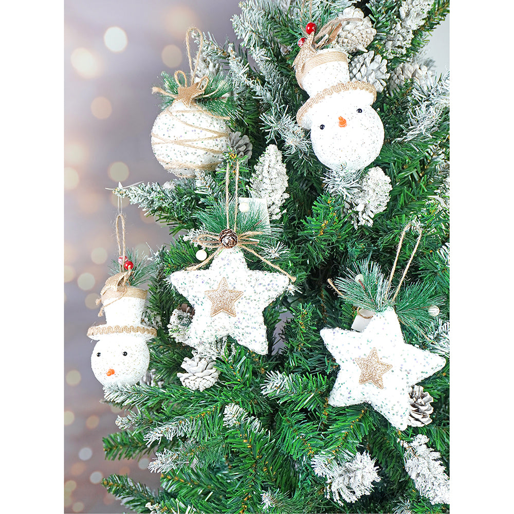 5 pcs Double Glitter Jute themed Christmas Tree Ornaments