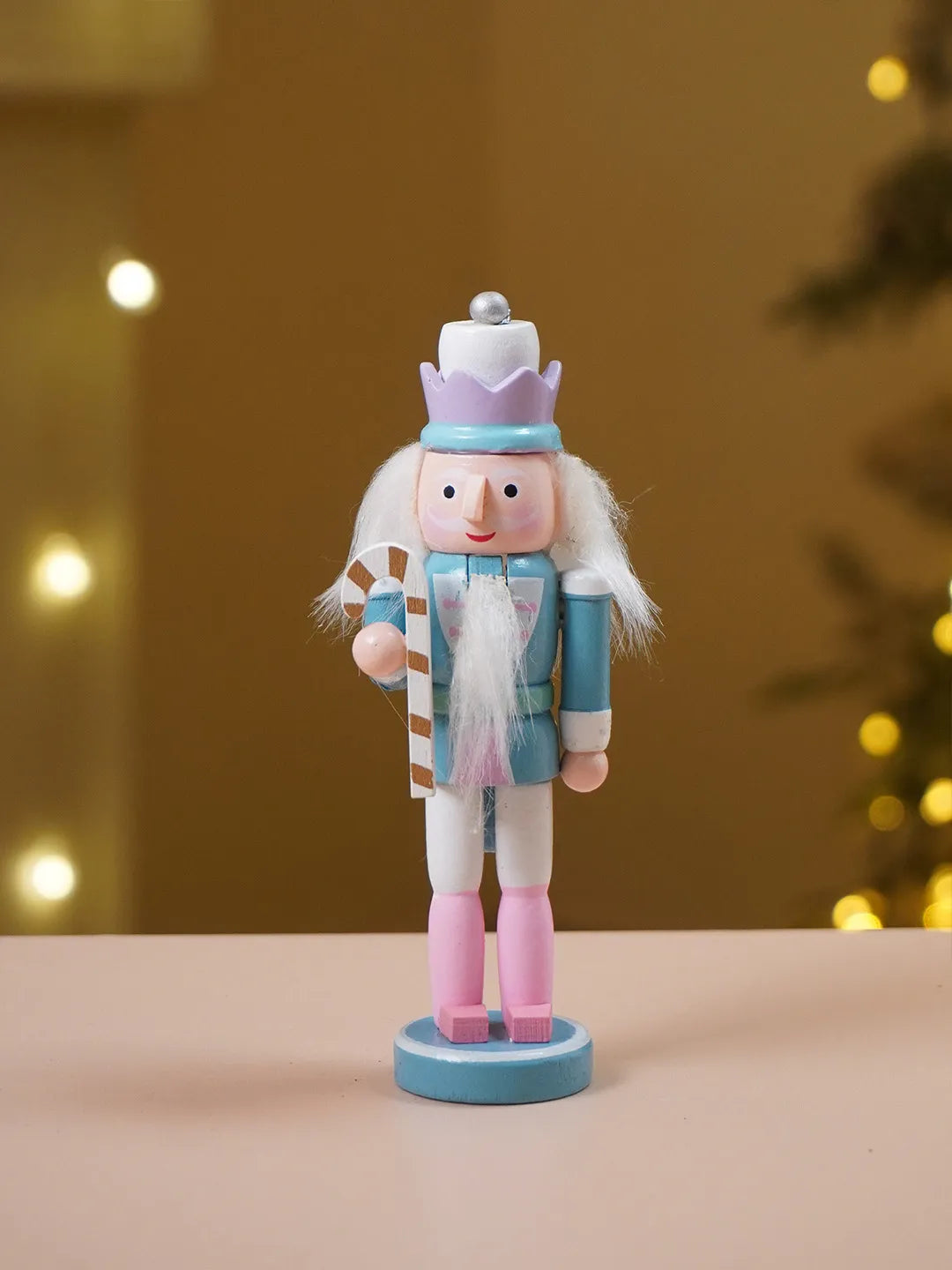 Pastel Candy Wonderland Set of 5 Wooden Nutcrackers, Christmas Tree Ornaments, 5.1 inches ht