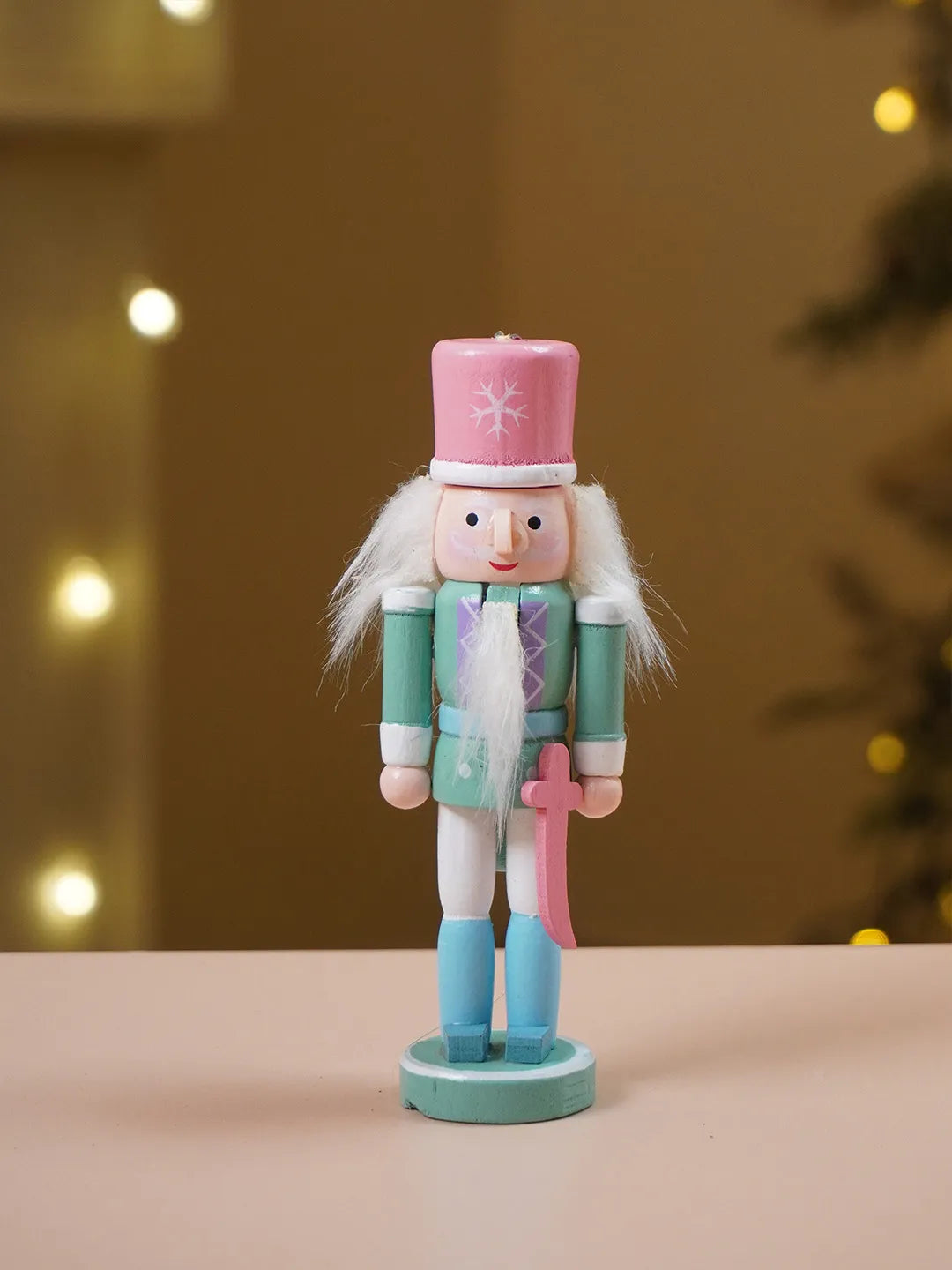 Pastel Candy Wonderland Set of 5 Wooden Nutcrackers, Christmas Tree Ornaments, 5.1 inches ht