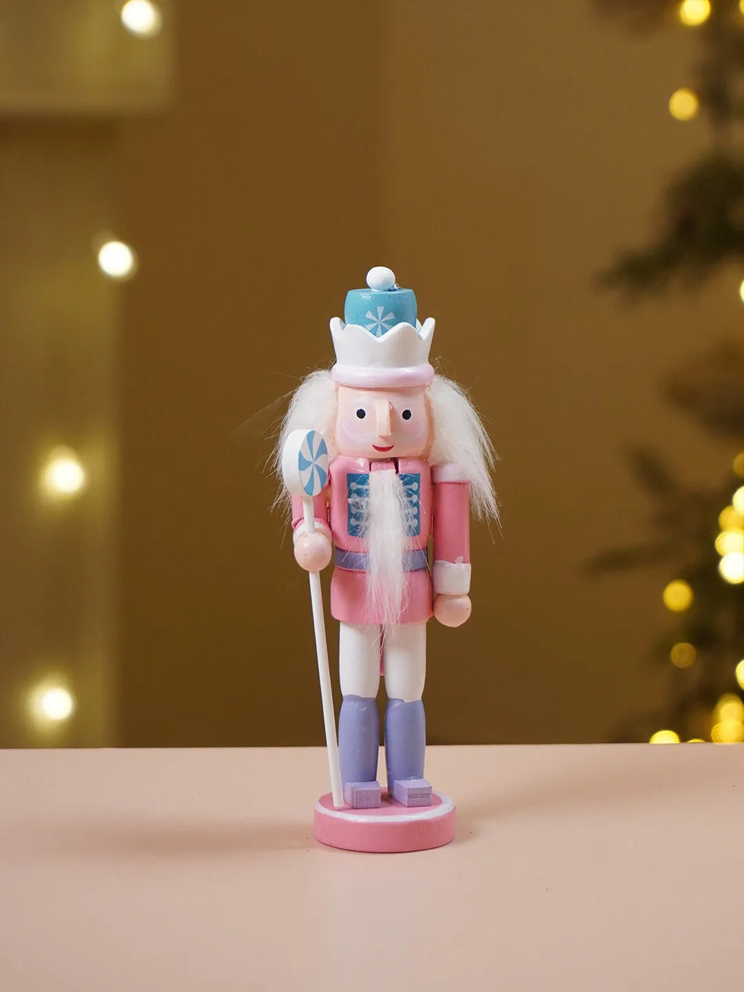 Pastel Candy Wonderland Set of 5 Wooden Nutcrackers, Christmas Tree Ornaments, 5.1 inches ht