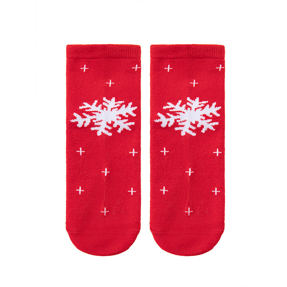Red & Green Christmas Ankle Length Socks For Kids-Set Of 5 Pcs