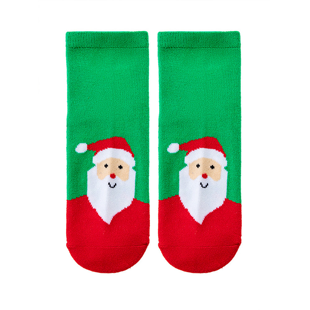 Red & Green Christmas Ankle Length Socks For Kids-Set Of 5 Pcs