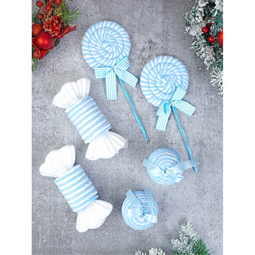 6 pcs Pastel Blue double Candy land themed Christmas Tree Ornaments