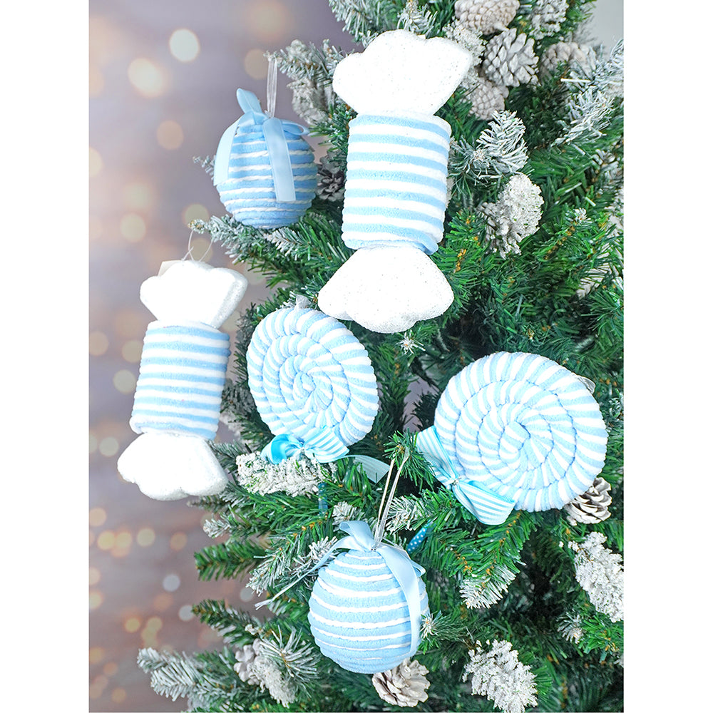 6 pcs Pastel Blue double Candy land themed Christmas Tree Ornaments