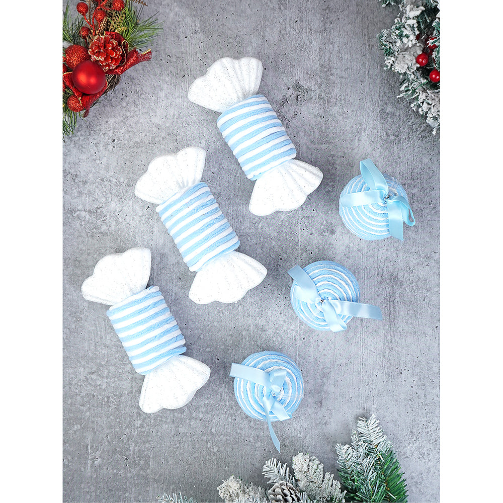 6 pcs Trio Pastel Blue Candy land themed Christmas Tree Ornaments