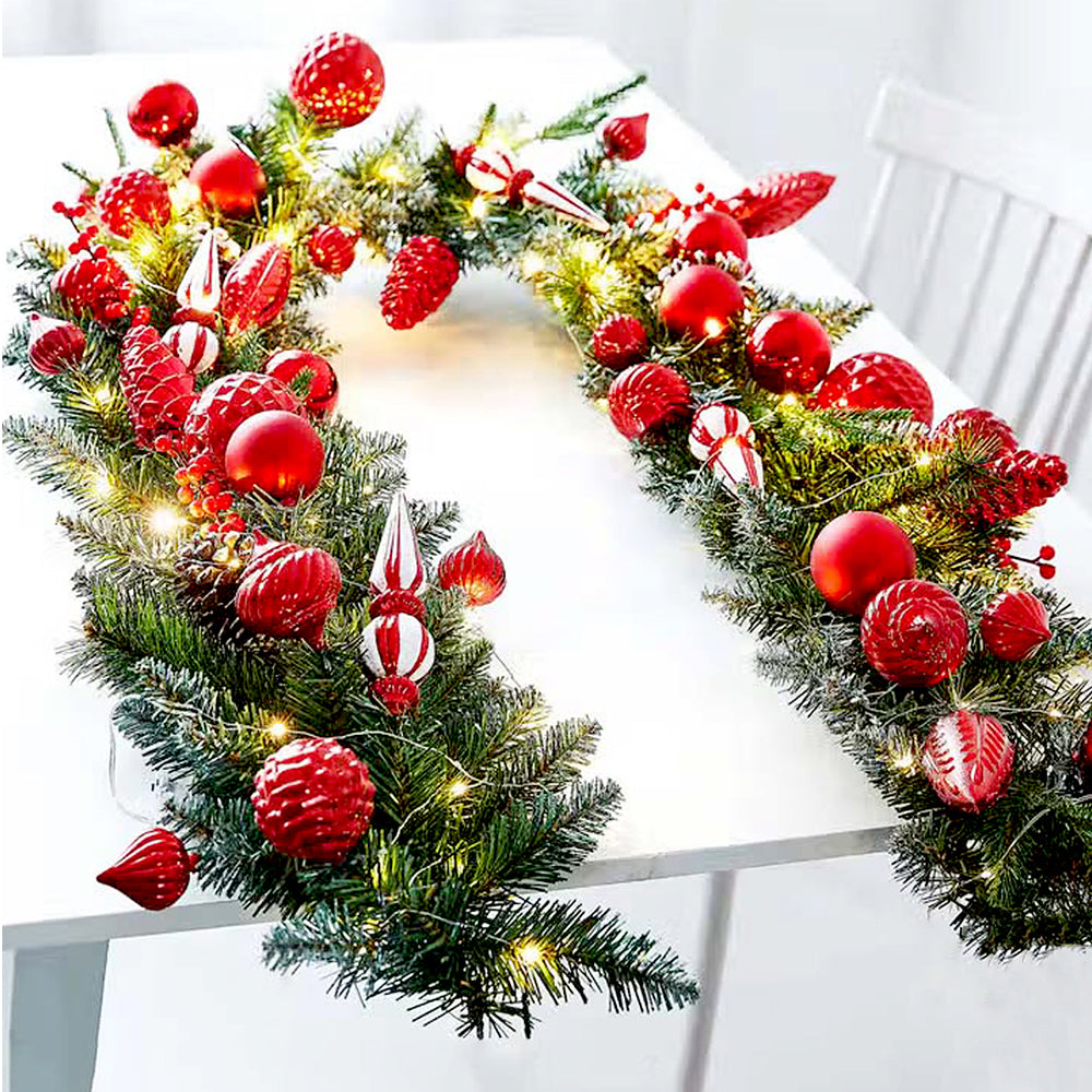 6.5 Feet Heavily Loaded Red Ornament Bushy Deep Green Christmas Garland