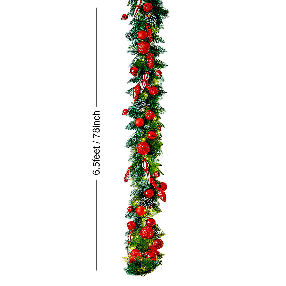 6.5 Feet Heavily Loaded Red Ornament Bushy Deep Green Christmas Garland