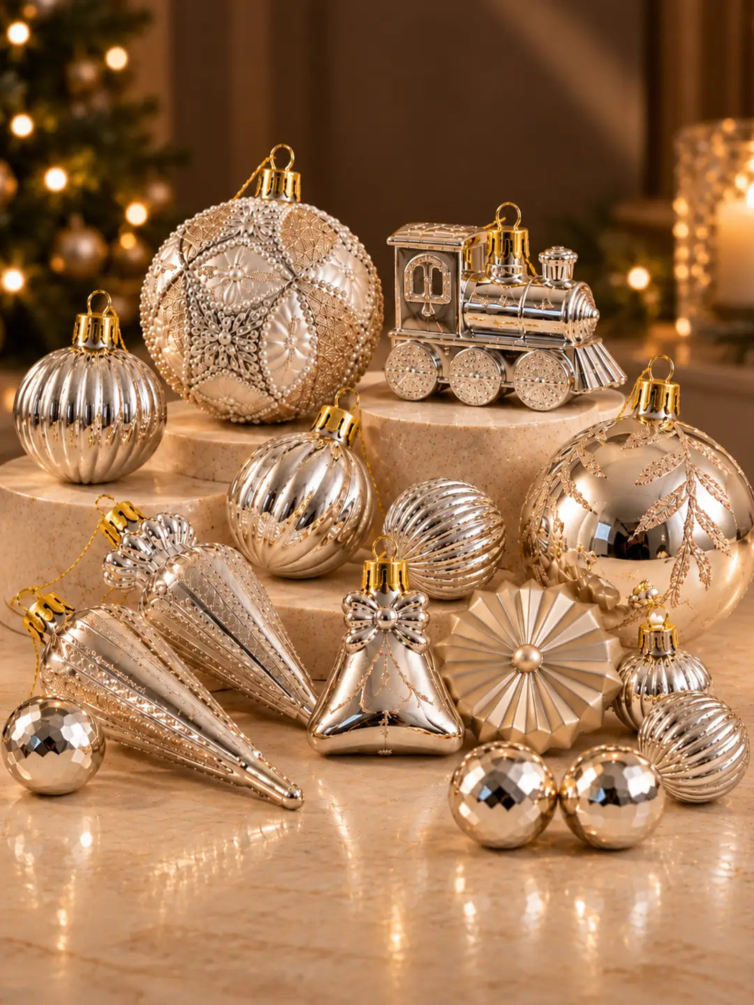 60 pcs Champagne Gold Christmas Tree Ornaments, Xmas Tree Decoration Balls Set