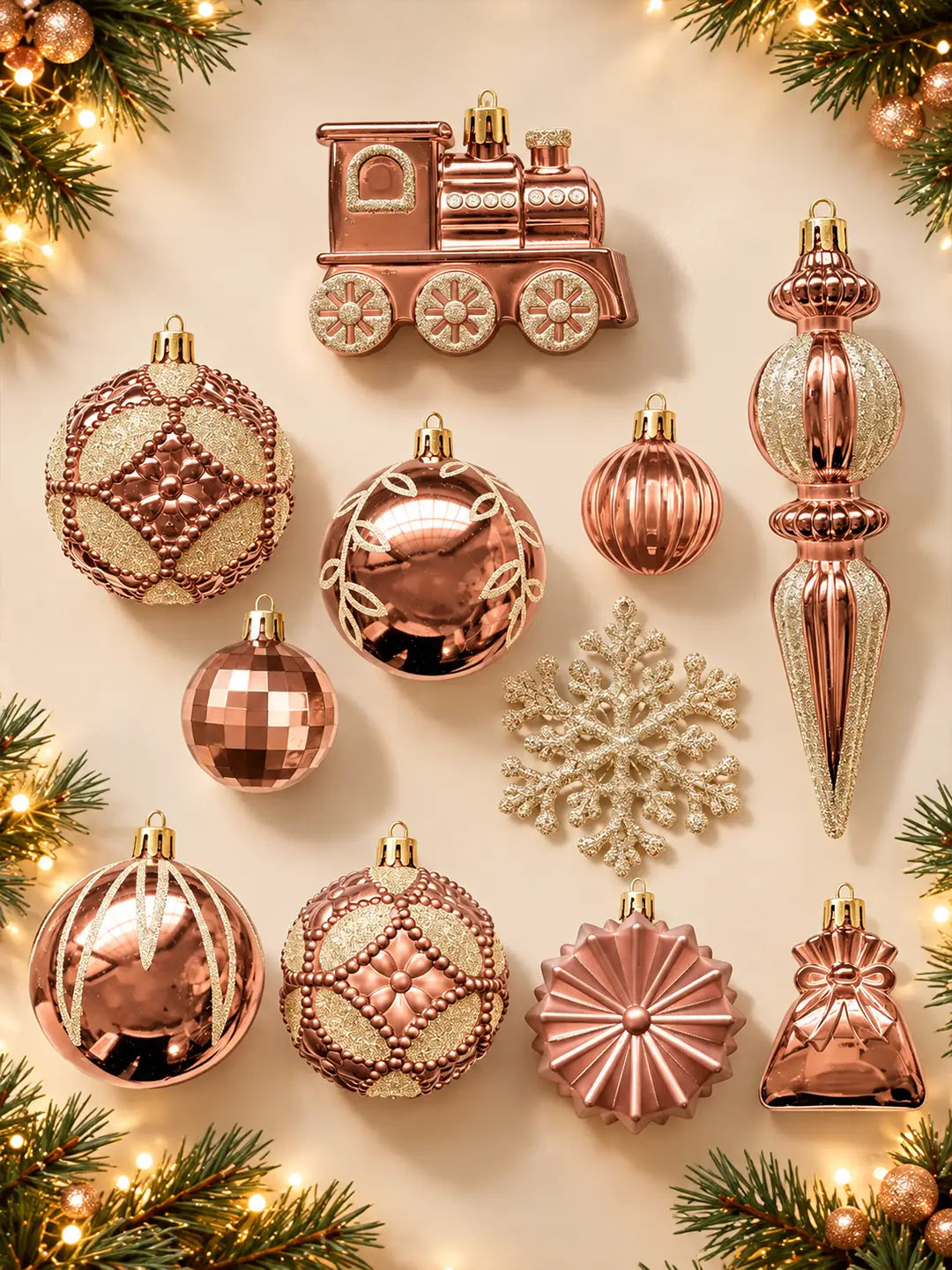 60 pcs Champagne Gold Christmas Tree Ornaments, Xmas Tree Decoration Balls Set
