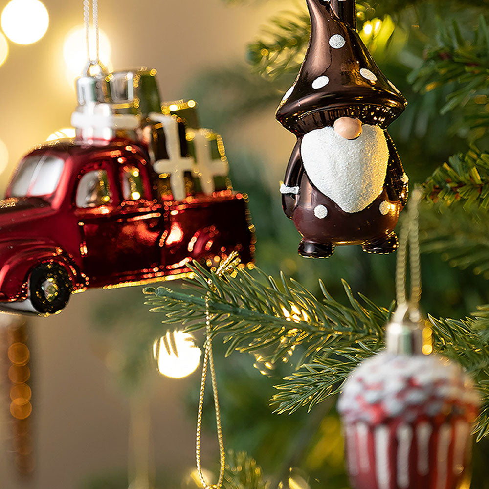 60 pcs Maroon, Brown & Gold Pinecone themed Christmas Balls tree hanging, Xmas Decoration set.