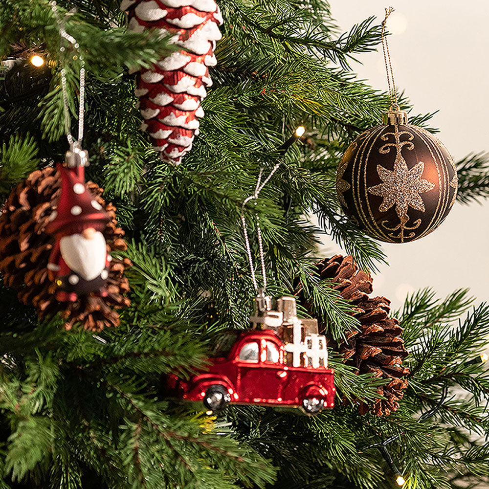 60 pcs Maroon, Brown & Gold Pinecone themed Christmas Balls tree hanging, Xmas Decoration set.