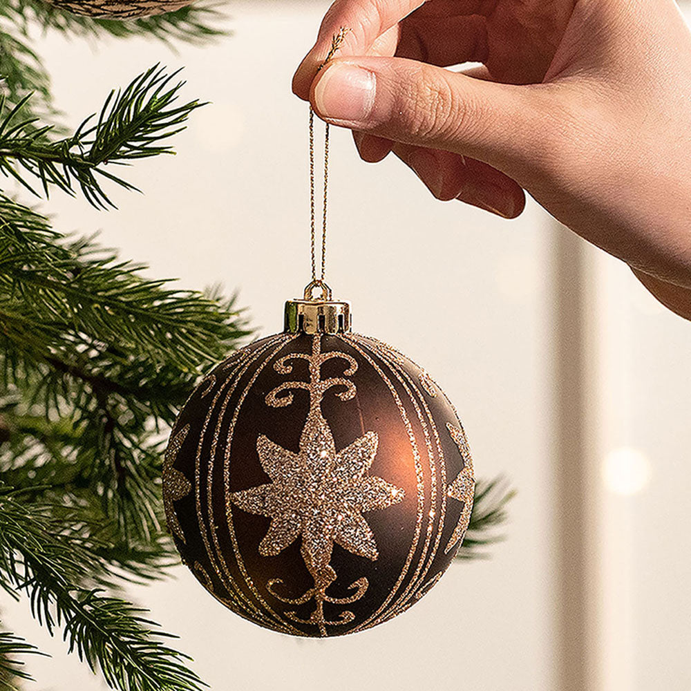 60 pcs Maroon, Brown & Gold Pinecone themed Christmas Balls tree hanging, Xmas Decoration set.