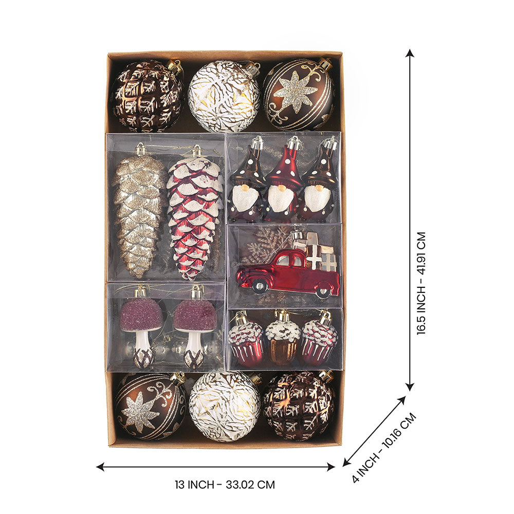 60 pcs Maroon, Brown & Gold Pinecone themed Christmas Balls tree hanging, Xmas Decoration set.