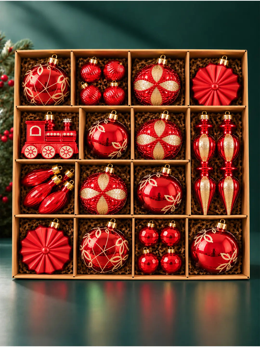 60 pcs Red Express Christmas Tree Ornaments, Xmas Tree Decoration Balls Set