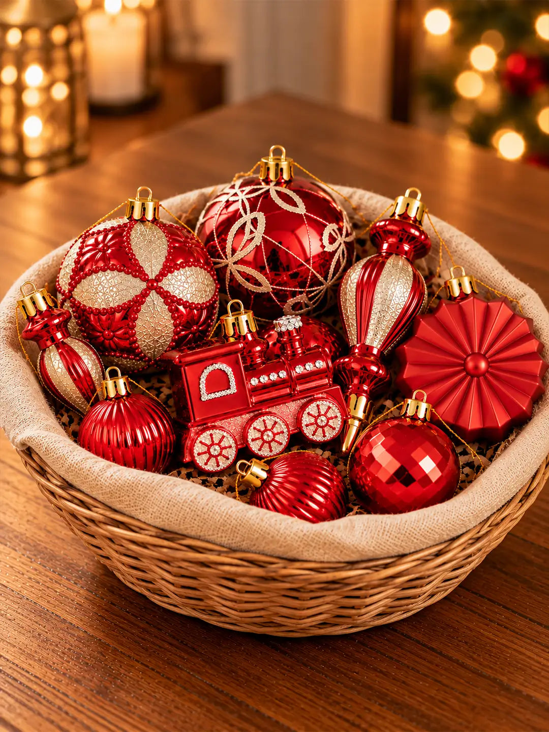 60 pcs Red Express Christmas Tree Ornaments, Xmas Tree Decoration Balls Set
