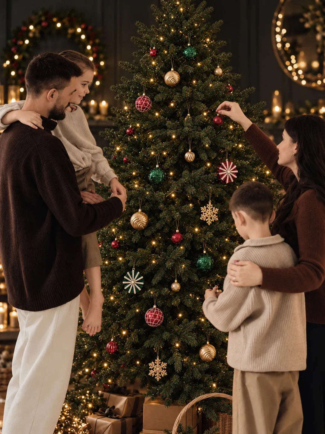 60 pcs Festive Red, Green & Gold Christmas Tree Ornaments, Xmas Tree Decoration Balls Set