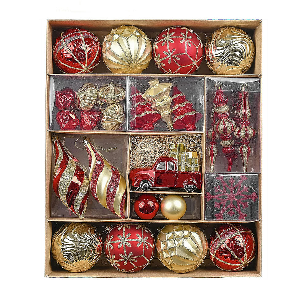 60 pcs Classic Red & Gold Campavan themed Christmas Balls tree hanging, Xmas Decoration set.