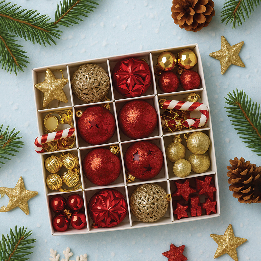 64 pcs  Red & Gold Mix themed Christmas Balls tree hanging, XMAS Decoration set.