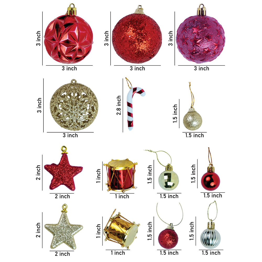 64 pcs  Red & Gold Mix themed Christmas Balls tree hanging, XMAS Decoration set.
